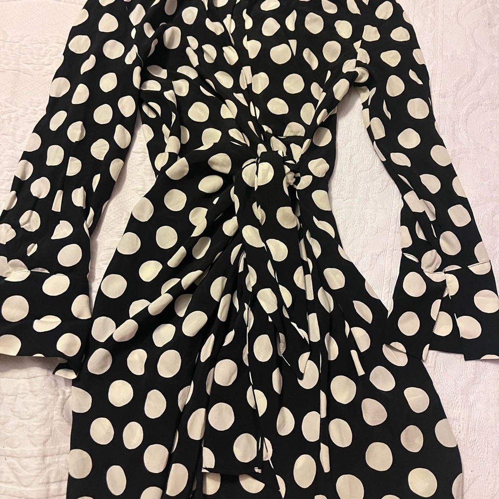 Zara Black and White Polka Dot Long Sleeve Dress